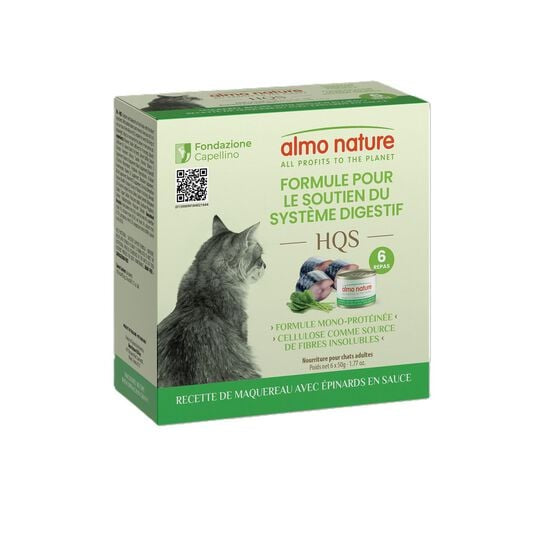Almo Nature - HQS Chat Soutient Digestif Maquereau & Épinard - 6x50g