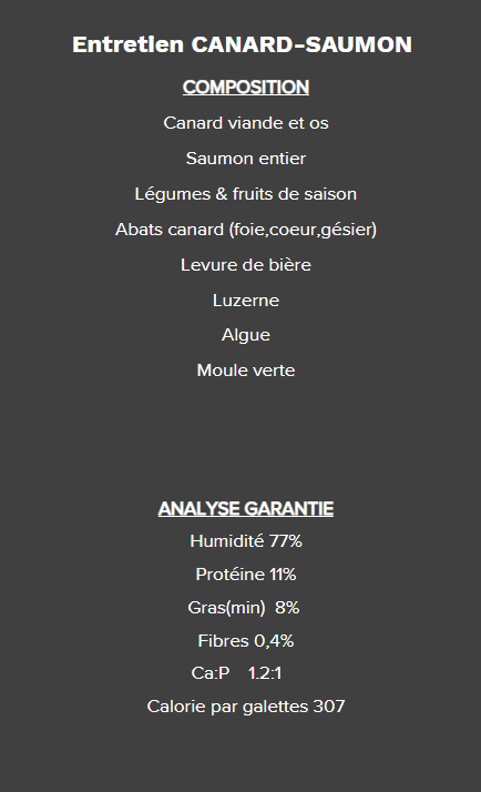 5 étoiles - Entretient Canard et Saumon - 10lb