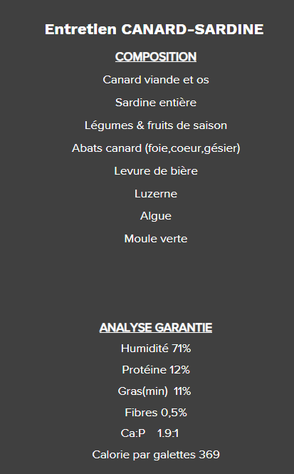 5 étoiles - Entretient Canard et Sardine - 10lb