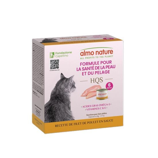 Almo Nature - HQS Chat Soutient Peau & Pelage Filet Poulet En Sauce - 6x50g