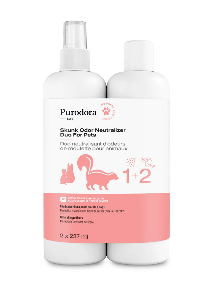 Purodora - Duo neutralisant d'odeurs de moufette pour animaux